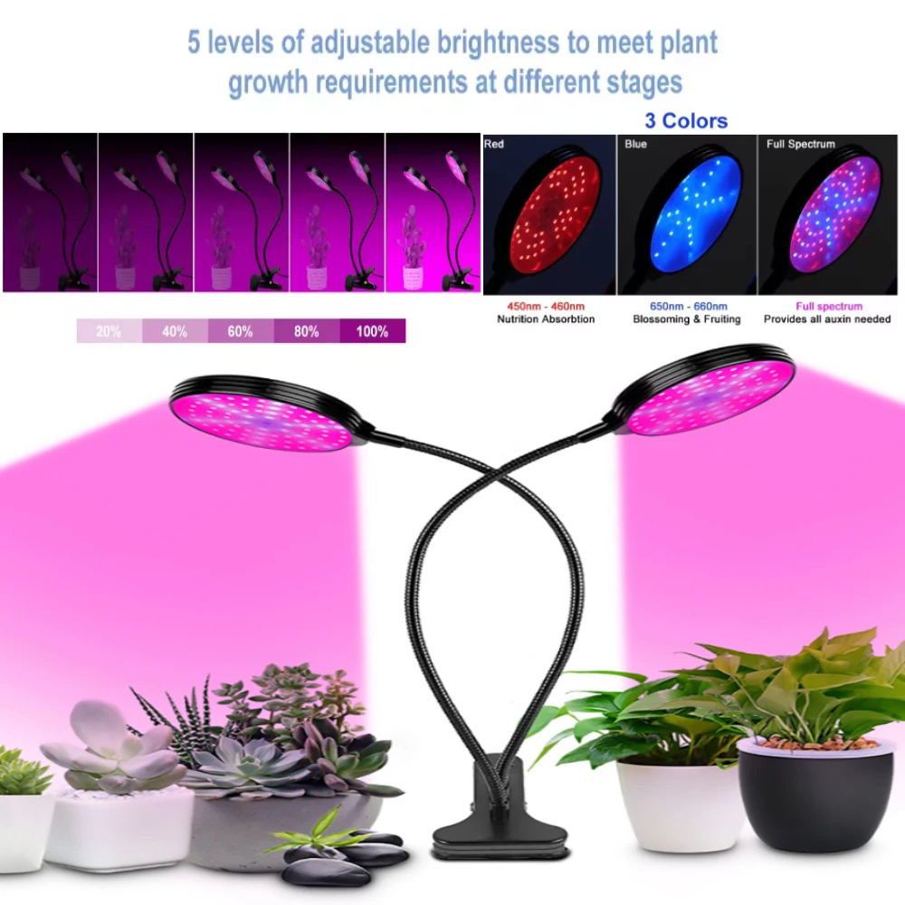 Pflanzenwachstumslicht für den Innenbereich, Vollspektrum-LED-Pflanzenlicht mit automatischem Ein-/Aus-Timer, dimmbar, 360° ° Verstellbarer Schwanenhals, leicht