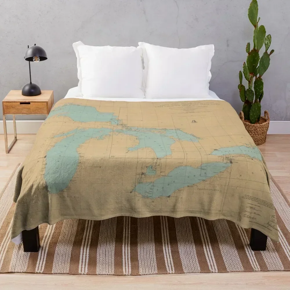 

Vintage Great Lakes Map (1915) Throw Blanket Warm Comfortable Blanket for Office Napping