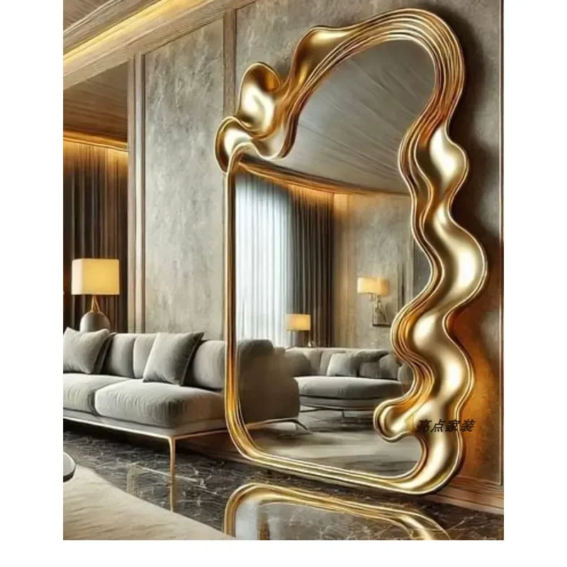 Retro High End Floor Mirror Art Entry Full Length Mirror Special Shaped Creative Wall Mounted Fitting Mirror Wavy view 6