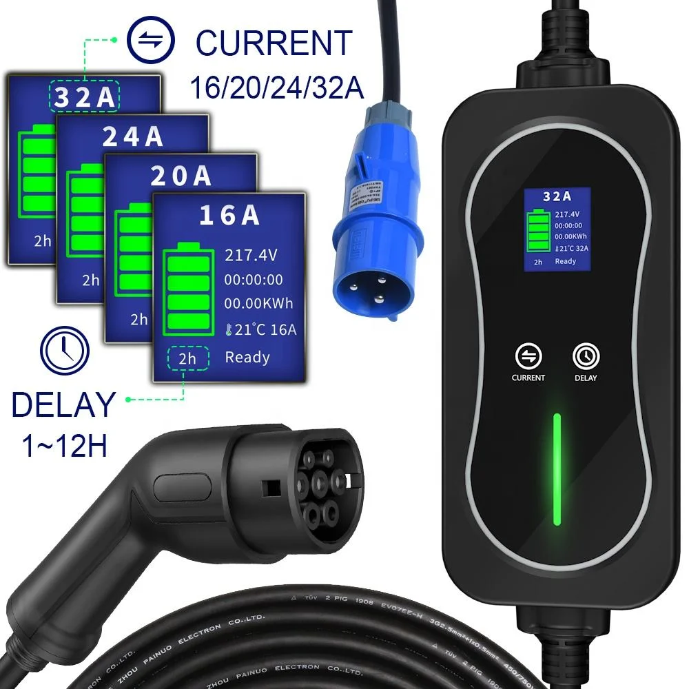

EV Portable AC Charger Type2 16A 20A 32A 7KW Mobile Charger For Electric Vehicles