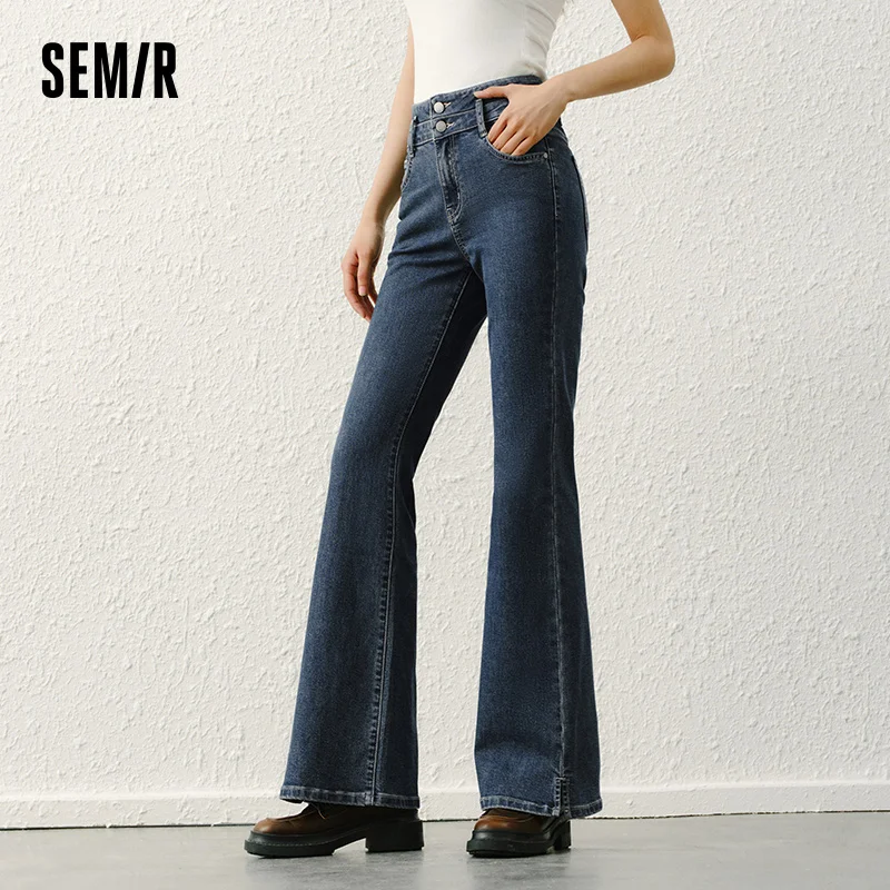 Semir جينز متوهج للنساء عالي الخصر بحاشية مقسمة لربيع 2025 سروال جديد غير رسمي ناعم من قماش الدنيم للارتداء اليومي