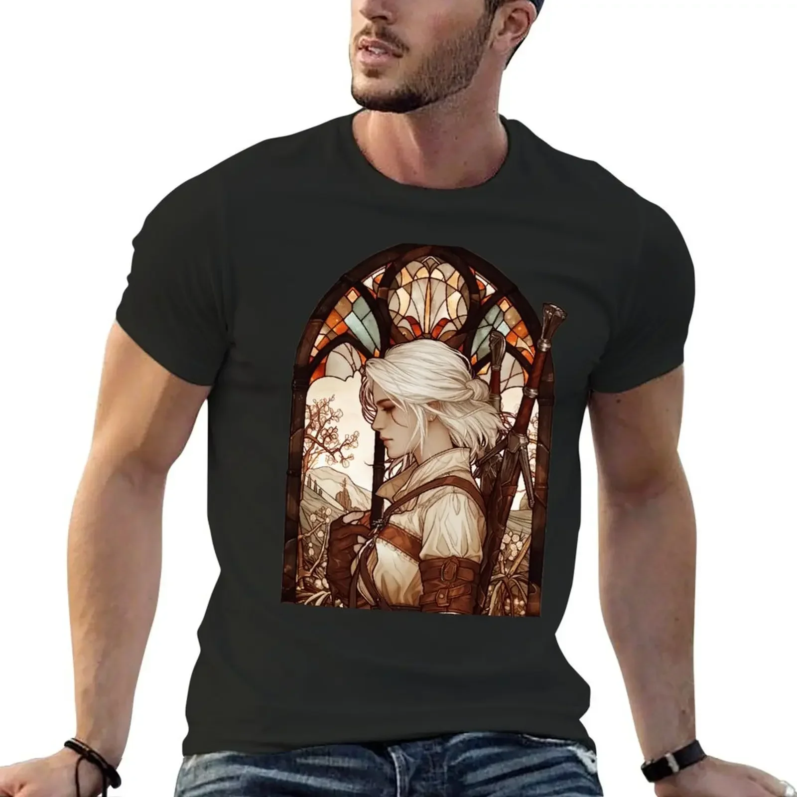 

Stained Glass Ciri T-Shirt quick drying blanks boys animal print plain shirts men graphic