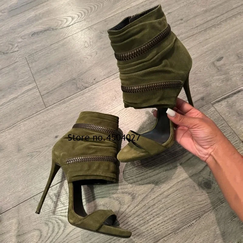 

Zip Ankle Wrap High Heels Sandals Women Open Toe Stiletto Heel Pumps Summer Elegant Suede Sandals Dress Shoes