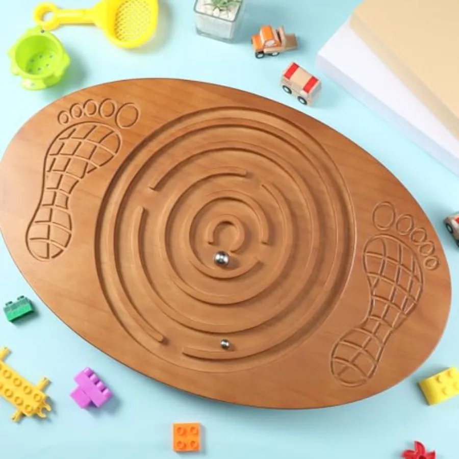 Maze Balance Board for Wobble Wooden Board with 2 Beads for Toddlers Teens Adult Leg Workout Exercise Training Physical Therapy view 3