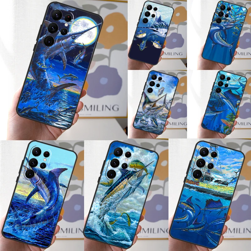 Blue Marlin Painting Case For Samsung Galaxy S24 Ultra S23 S22 S20 S21 FE Note 10 20 Ultra S8 S9 S10 Plus Cover