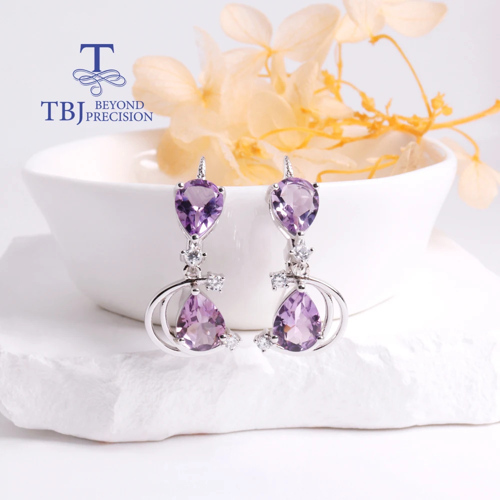 

Exquisite design of natural Six Cornor amethyst 925 sterling silver earrings for women and girls banquet & holiday gifts