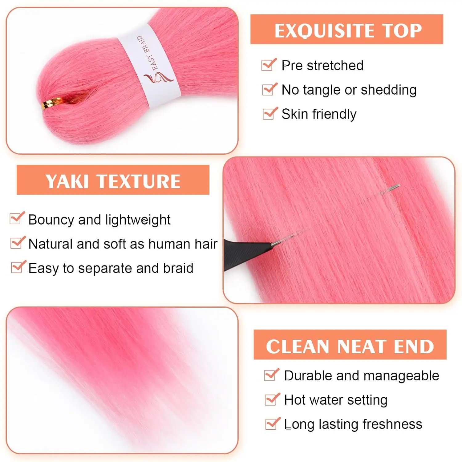 Предварительно растянутые волосы для плетения, 26 дюймов, 3 упаковки, розовые предварительно растянутые волосы для плетения волос для профессионального плетения волос, Hot Wat