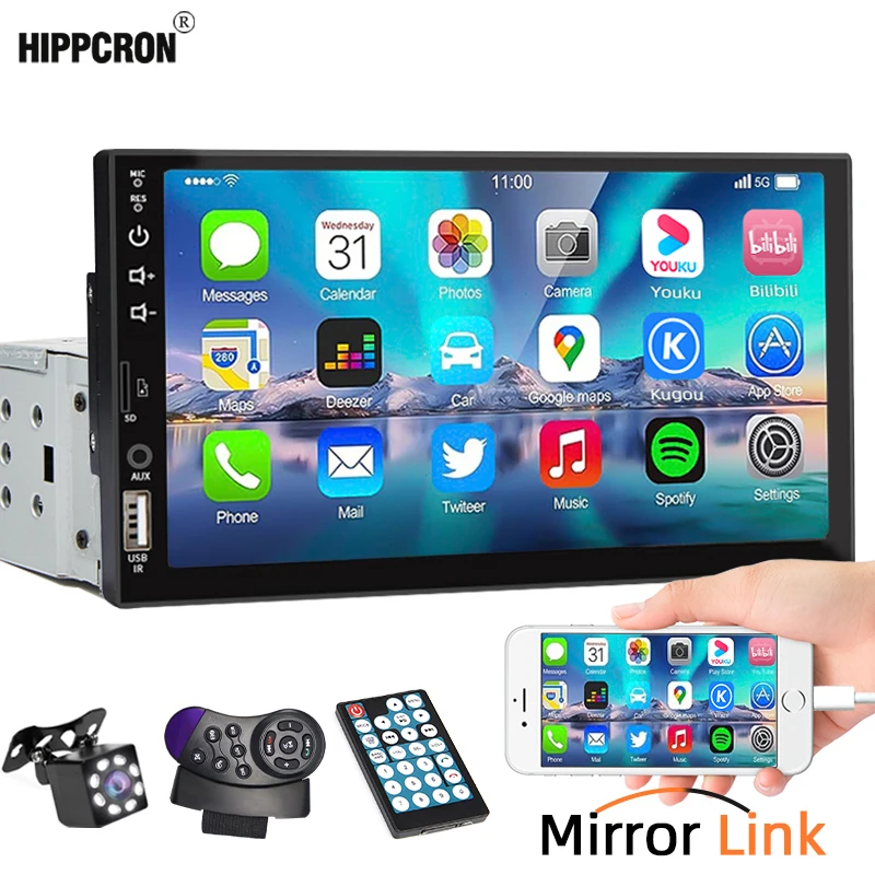 7 인치 자동차 라디오 1 Din MP5 플레이어 터치 스크린 멀티미디어 FM ISO 전원 Aux 입력 USB 블루투스 미러 링크 범용 Autoradio