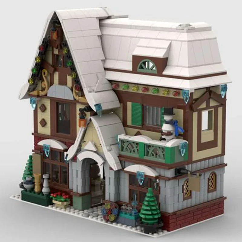 Moc Building Blocks Modular Street View Winter Village Technical Bricks DIY Assembly Construction Toys For Childr Holiday Gifts