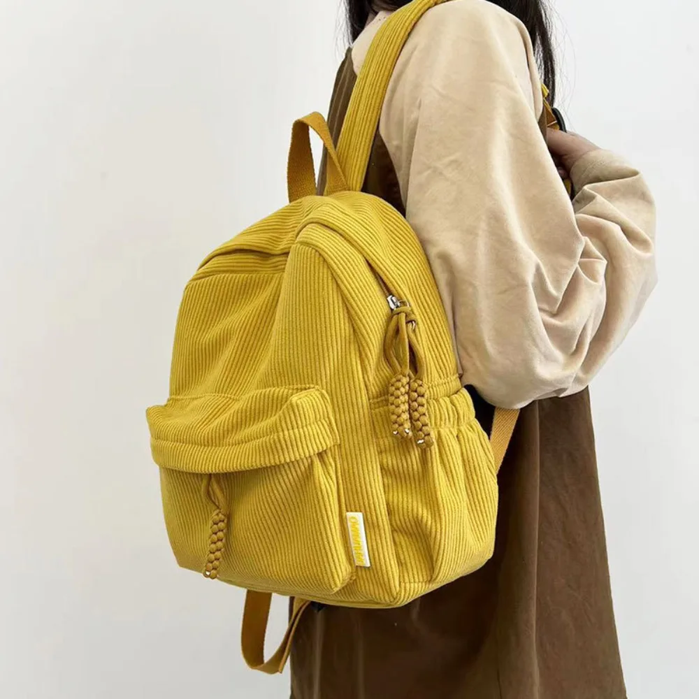 

Cute Solid Color Corduroy Backpack Handbag Commuting Small School Bags Casual Large Capacity Student Book Bags Women