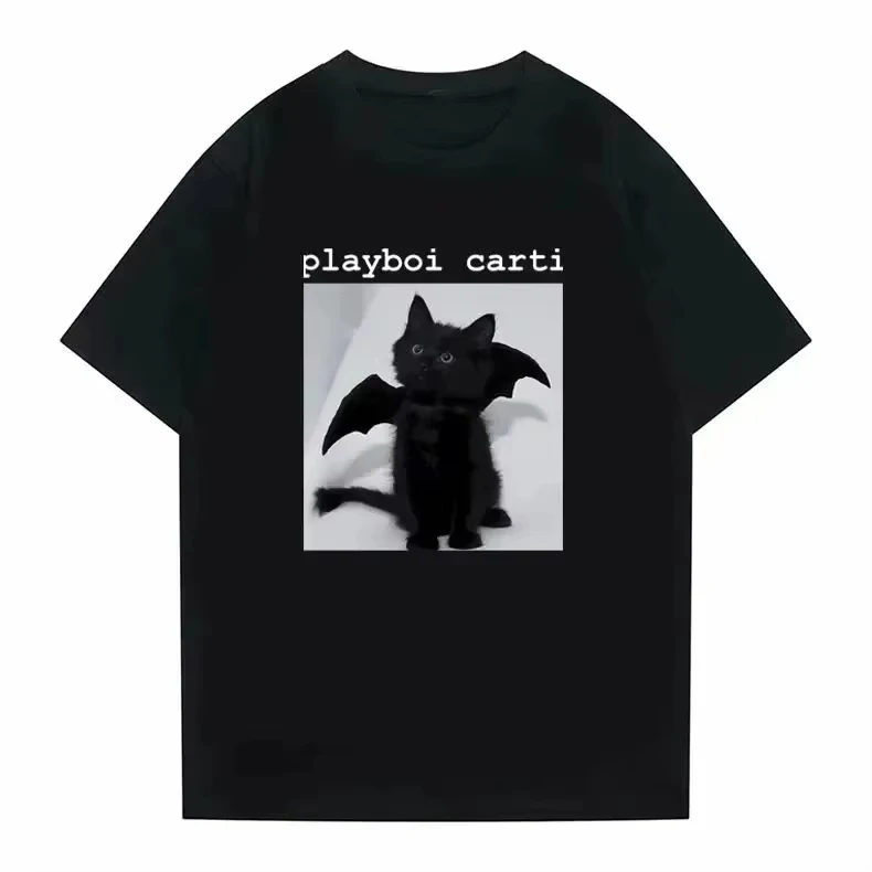 ملابس الشارع الشهير الهيب هوب الشارع الشهير لطيف القط Playboi Carti يطبع الاطفال التي شيرت فضفاض مريح القطن ملابس الأطفال بلايز