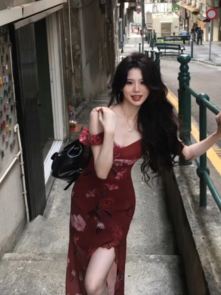 

Ele plus Size Floral Print One oulder Strap Long Dr Slit High Waist Bodycon Dr for Pear aped Women Casual Wear