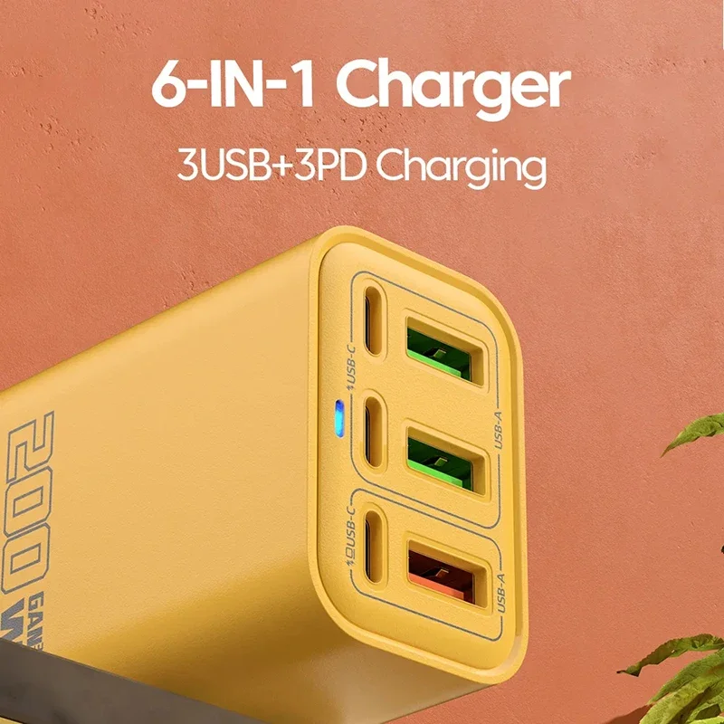 شاحن Xiaomi 200W 6 Port USB شحن سريع للغاية USB-C Type C محول شاحن الهاتف المحمول لهاتف iPhone Samsung Xiaomi #5