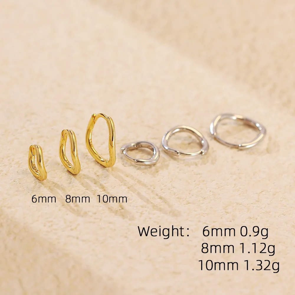 CCFJOYAS 6mm/8mm/10mm Wavy Irregular 925 Sterling Silver Hoop Earrings for Unisex Simple INS Stacked Prime Circle Earrings