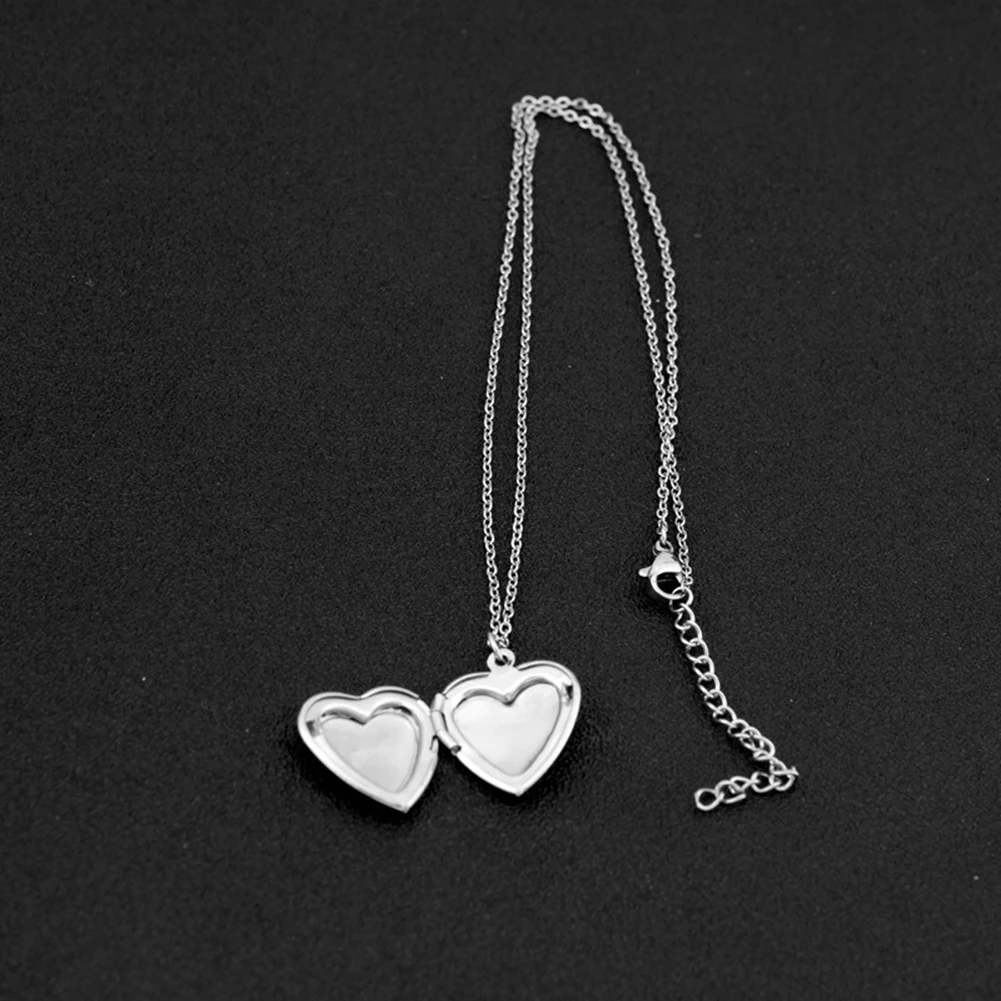 Silver Color Love Heart Locket Pendants For Women Men Openable Photo Frame Glossy Family Pet Picture Necklace Family Love Gift