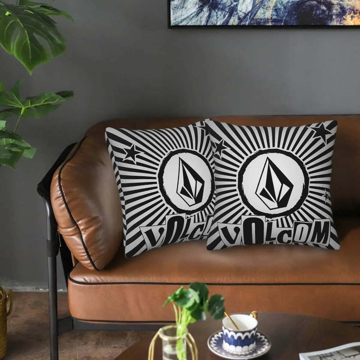 V-Volcom Logo 2 قطعة غطاء وسادة مربع وسادة وسادة بسحاب ديكور مريح لغرفة النوم المنزلية