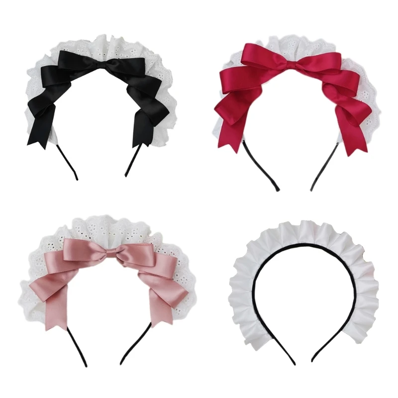 Japanese Lolita Hair Accessories Ruffled Sweet Bowknot Gothic French Maid Headband Anime Cosplay Costume Headdress