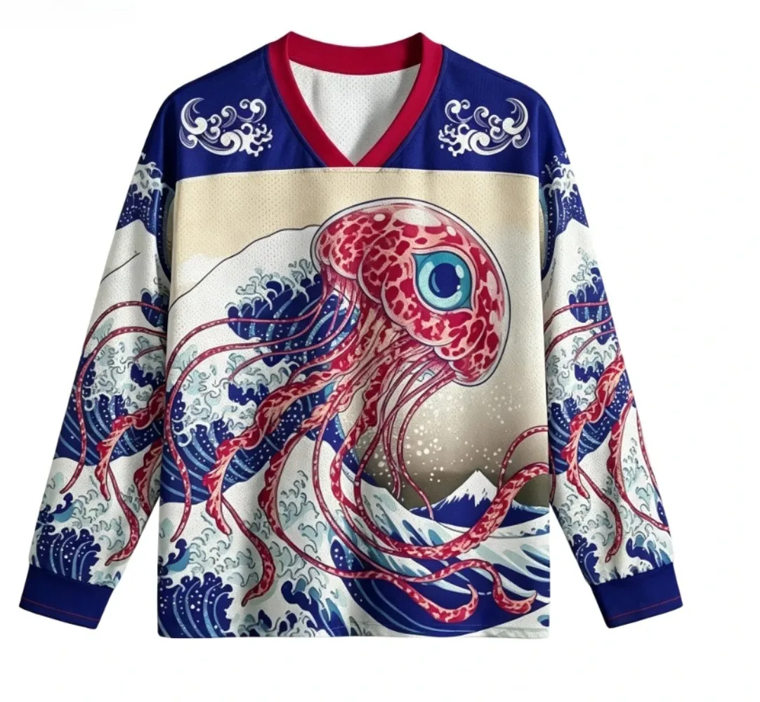 Japanese-style Retro Octopus-pattern Design 3D Print Men Spring-autumn Casual Sportswear Fashion Breath Quick-dry Streetwear Top