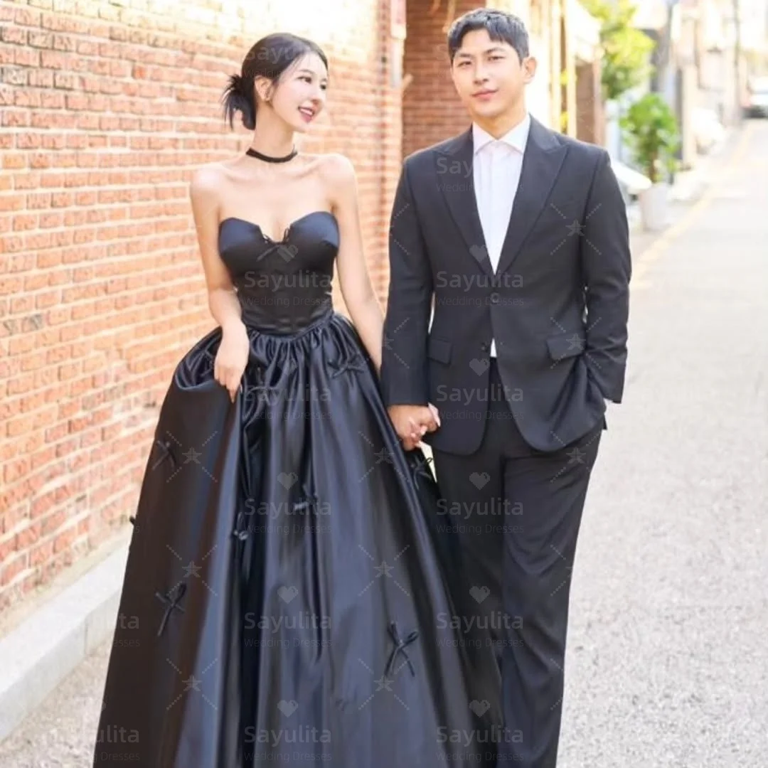 

Sayulita Black Satin Prom Dresses 2025 Sweetheart Sexy Backless Vestidos Des Noches Korea Girls Bridal Evening Dress Customized