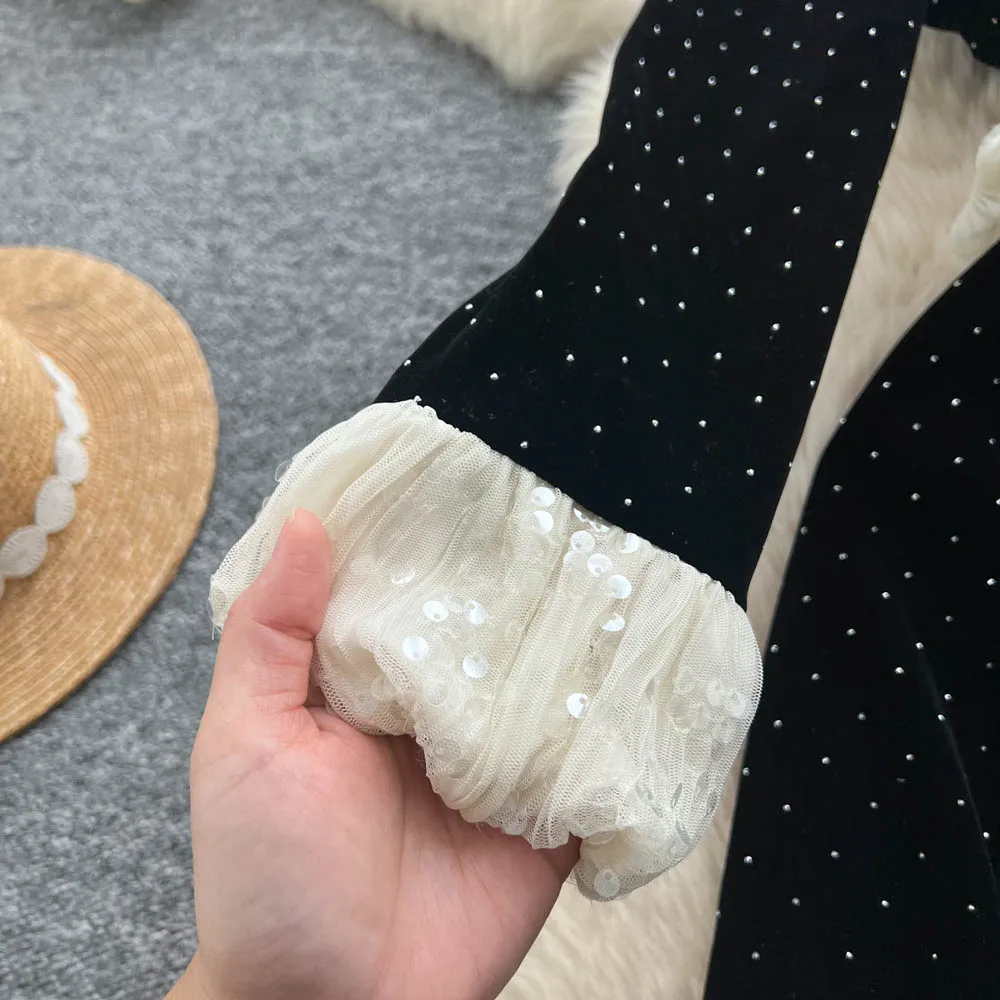 Chic vintage Sexy sequin rhinestone Fairy Vacation Long dress Women Boho Sundress ceremony dresses