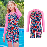 Cute Girls Long Sleeve One Piece Swimsuit, Floral Print, Summer Pool & Beach Wear, Ages 2-12, Children's Swimwear, Bathing Suit