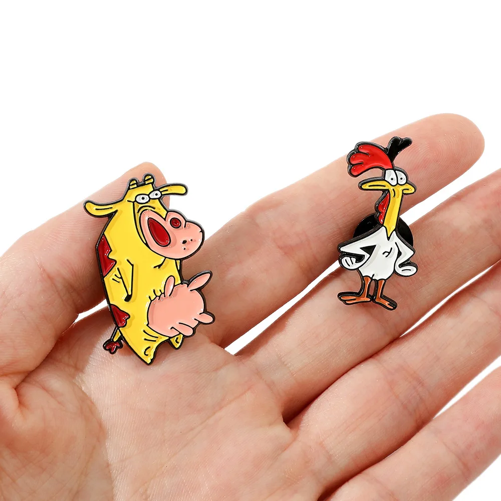 Bag Pins for Clothes Animal Brooch Funny Cow and Chicken Shape Metal Badge Accessories Wholesale Backpack Pin Lapel Badges Cap