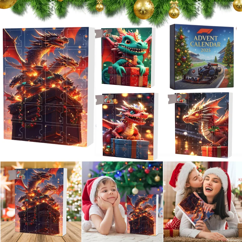 

Dragon/Fire Truck Christmas Advent Calendar 24 Days Of Vacation Advent Calendar 2D/3D Dinosaur Pendant For Car Christmas Tree De