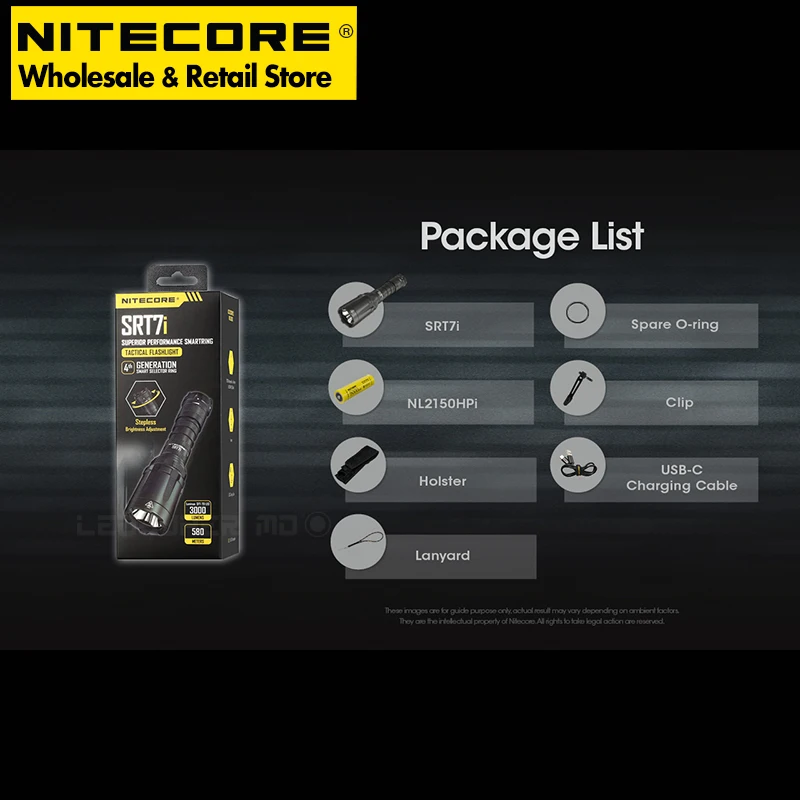 Stepless Brightness Adjustment NITECORE SRT7i 3000 Lumens Rechargeable Tactical Flashlight with NL2150HPi 5000mAh Battery