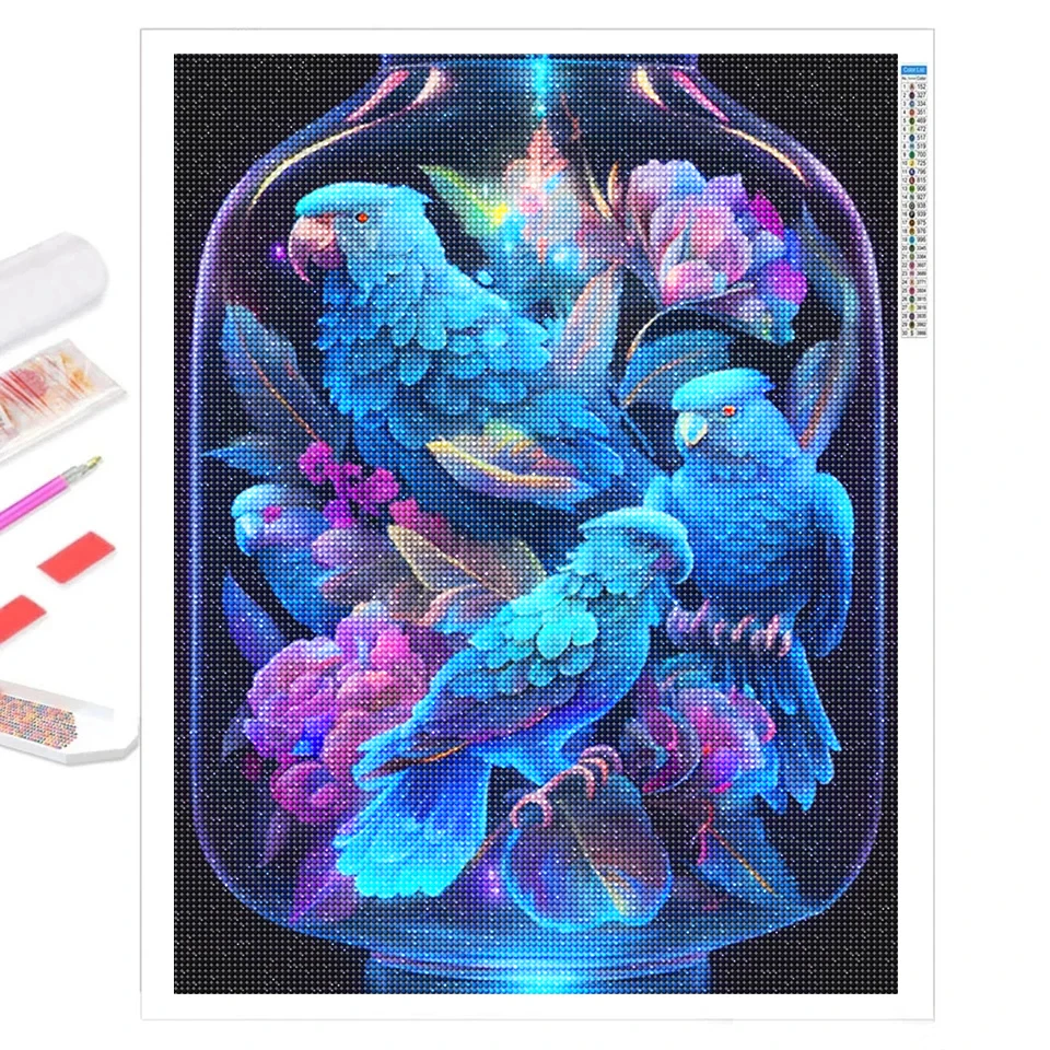 AB Diamond Mosaic Parrot Bird Diamond Embroidery 5D Full Drill Home Decor DIY Painting Animal Peony Fantasy Crystal Picture Gift