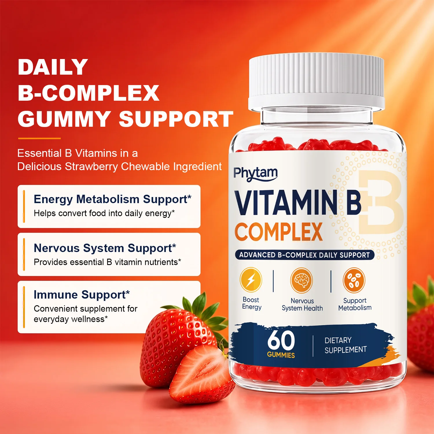 Vitamin B Complex Supplement, Rich in B3, B5, B6, B7,B9,B12,Biotin, Strength Energy, Support Brain & Heart, Promote Metabolism