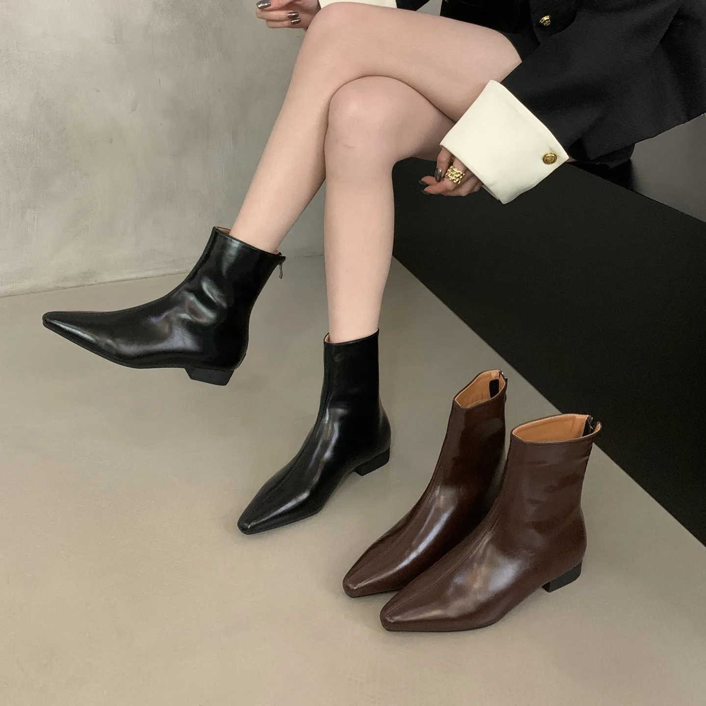 

Bailamos 2025 New Brand Women Ankle Boots Dress Chelsea Boots Fashion Point Toe Square Low Heel Outdoor Dress Short Boat