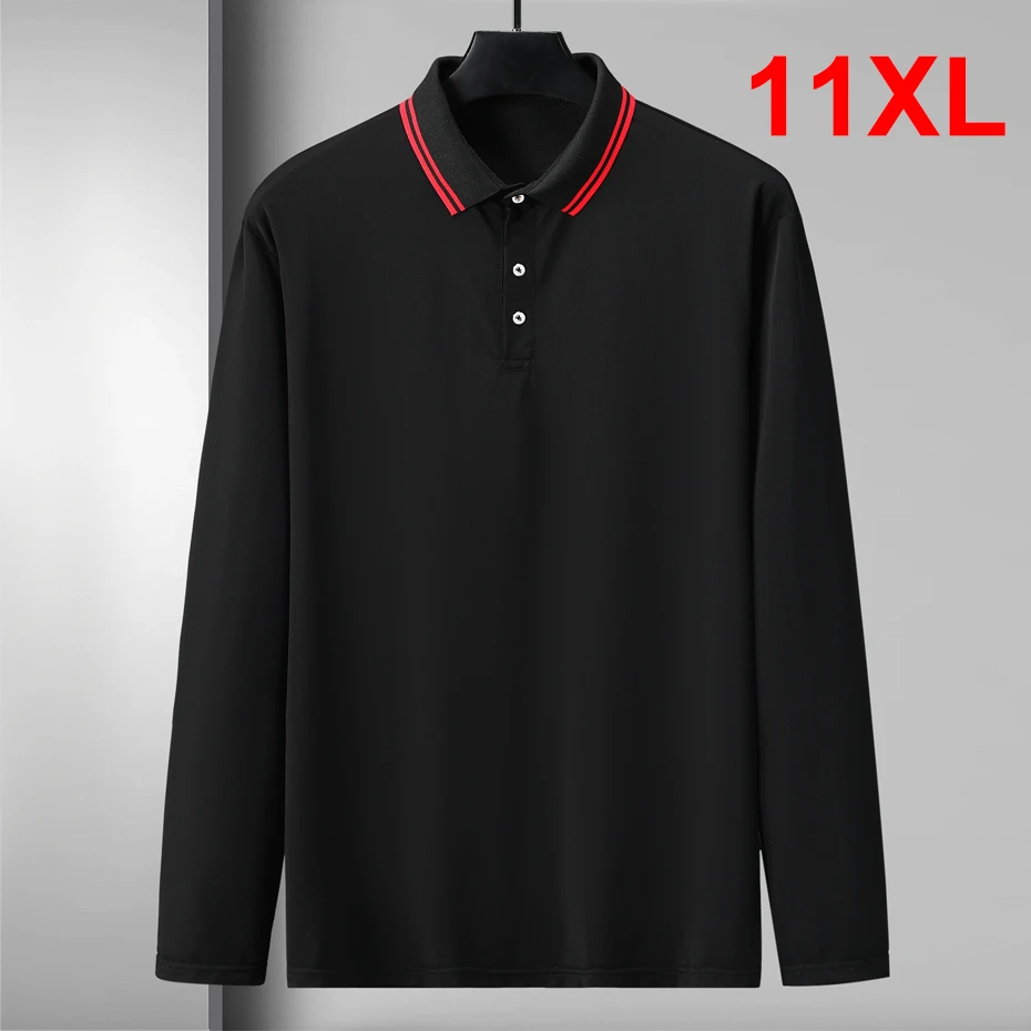 

Long Sleeve Polo Shirt Men Spring Autumn Polo Shirts Plus Size 10XL 11XL Fashion Casual Long Sleeve Tops Male Polo Big Size 11XL