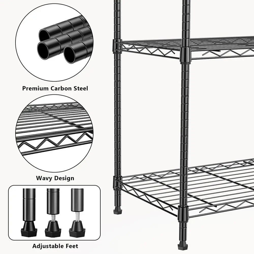 5-Tier Metal Storage Shelves with Wheels, Black, 13.7x23.6x62.4 for Garage, Kitchen, Bathroom, Laundry