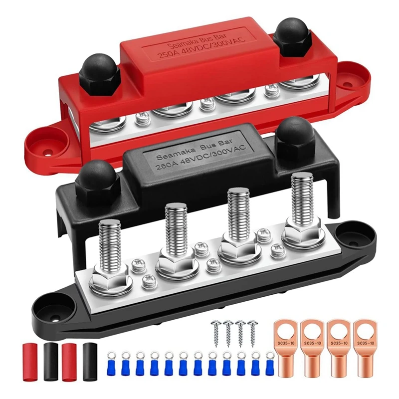 250A 12V Bus Bar Marine 12V,Power Distribution Block With Cover Screws Terminals,Battery Bus Bar For Car Boat Wiring