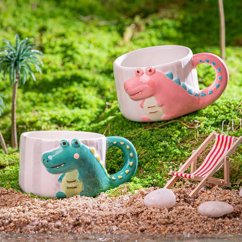 Cartoon Cute Underglaze Color Mug Macaron Color Small Dinosaur Home Ceramic Water Cup Breakfast Milk Couple Mugs Birthday Gift