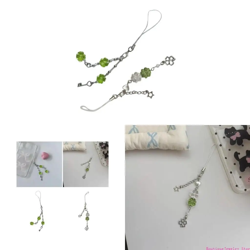 E1PE Versatile Use Four Clovers Phone Chain Multipurpose Phone Lucky Charm Keychain for Keys and Wallets Accessory