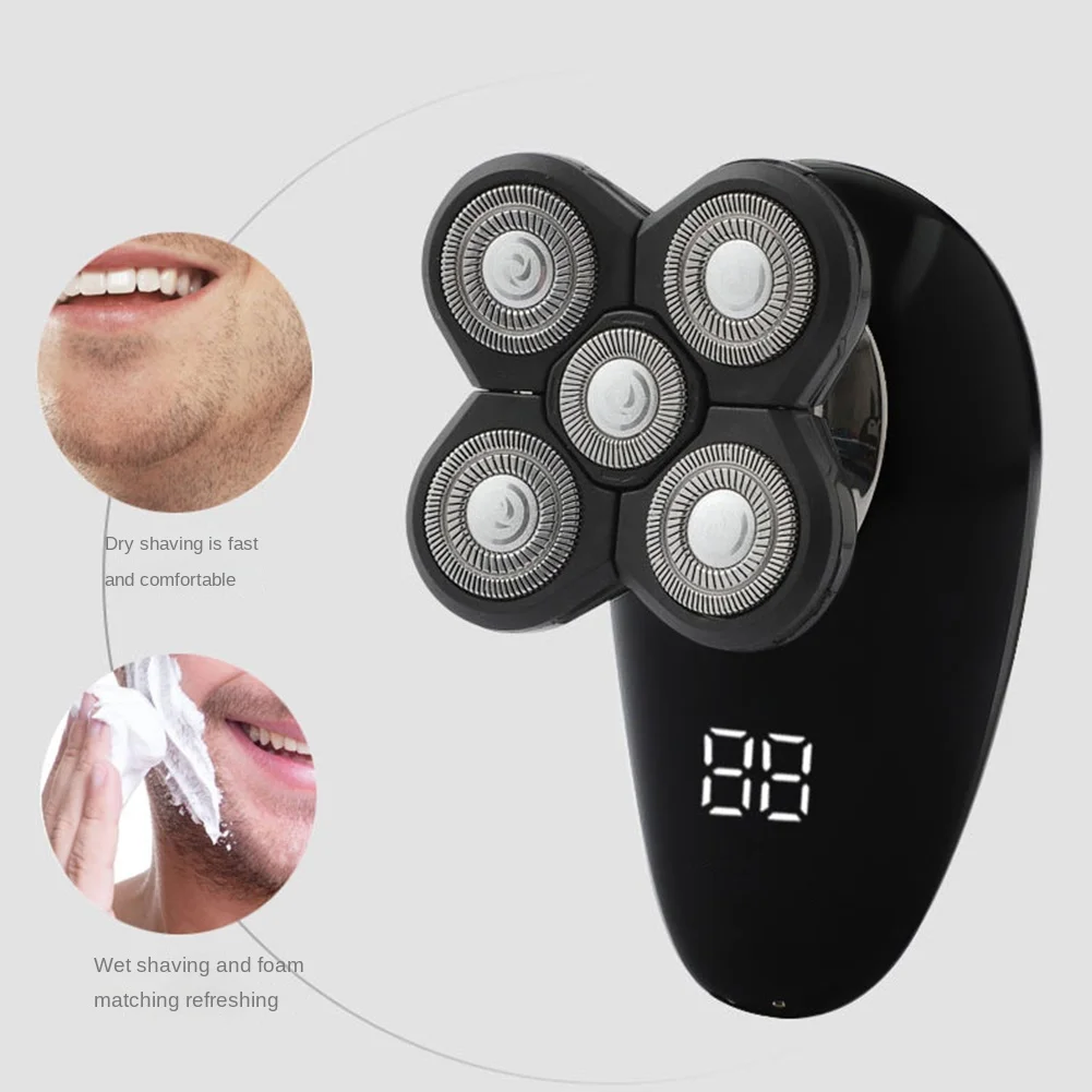 มีดโกนหนวดไฟฟ้าสําหรับผู้ชายหัวล้านเครื่องโกนหนวดจอแสดงผล LED จมูกผม Beard Trimmer Clippers แปรงทําความสะอาดผิวหน้า 2 ชิ้น