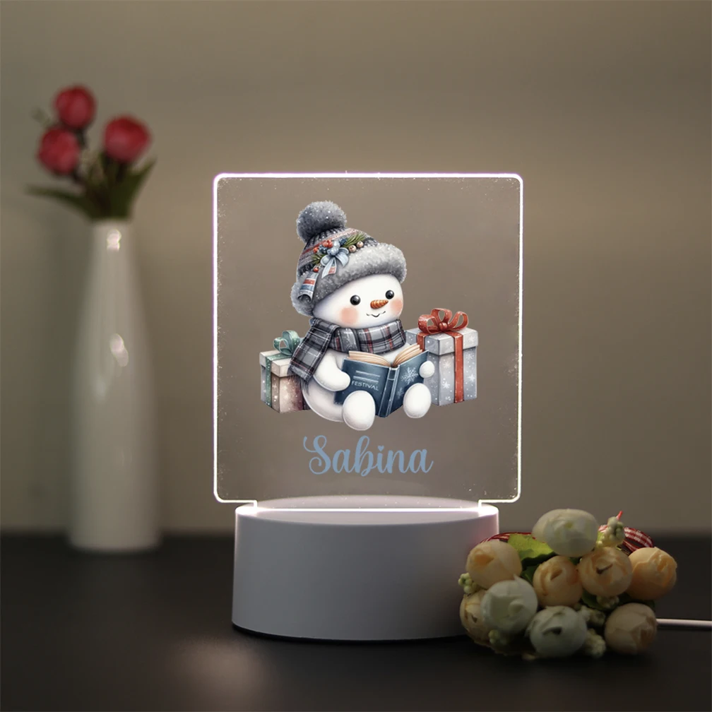 1 unidad de lindo muñeco de nieve show con impresión UV, nombre personalizado, luz LED nocturna táctil 3D, lámpara nocturna de ilusión 3d, decoración para habitación de niños