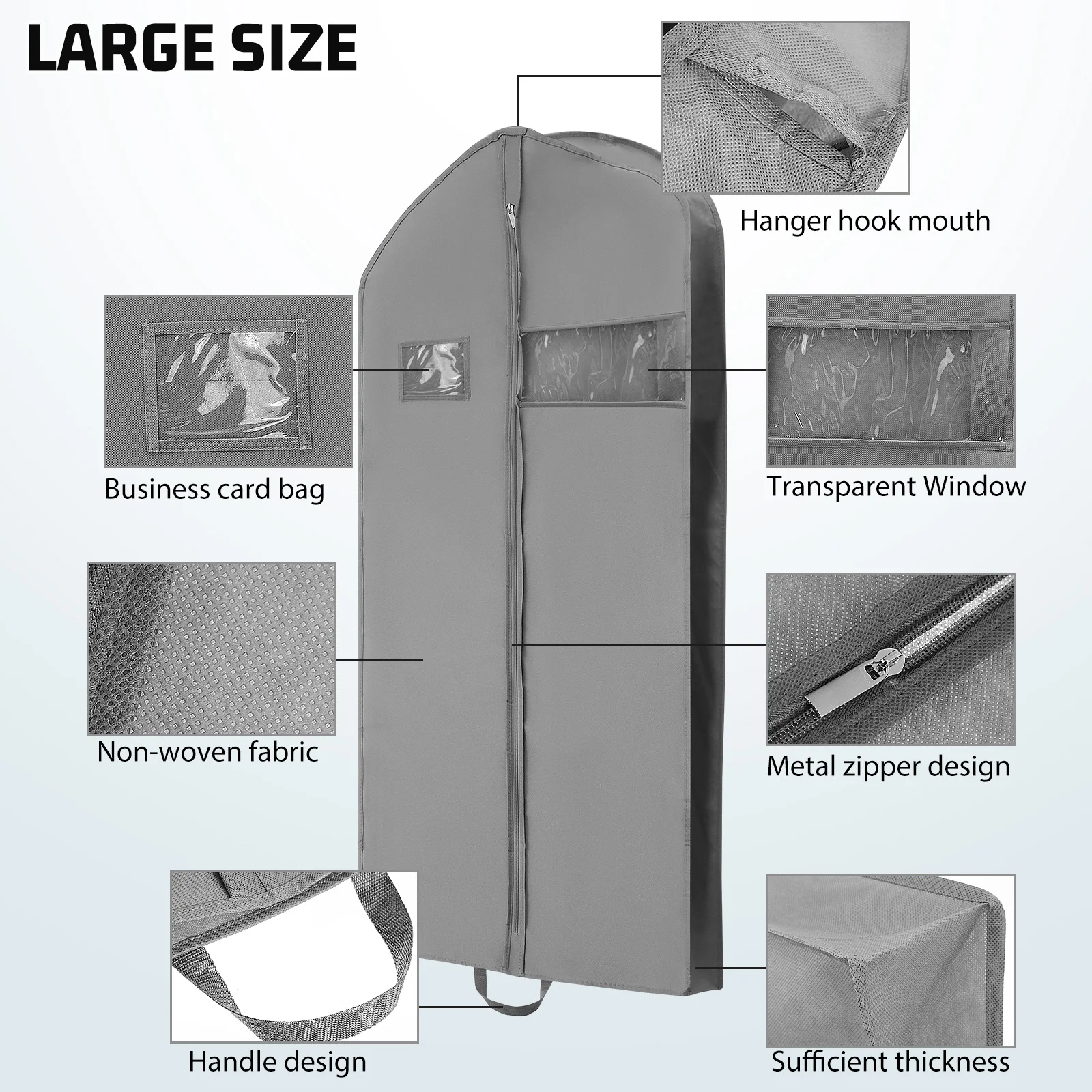 

2 pcs Clothing Bag Non-Woven Fabric Large Size Zippered Garment Bag For Suits Coats Dresses Travel Storage Hanging Dust Cover