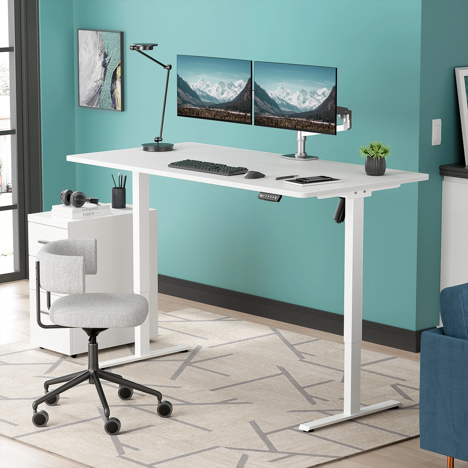 

VVENACE S1 Standing Desk Height Adjustable Desk for Home Office (Whtie Frame, 59" x 30" One-Piece Top)