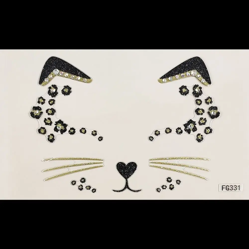 آمنة الاكريليك الماس القط الوجه الوشم طويلة الأمد المؤقتة وهمية القط الوجه ملصقات للماء DIY ملصقات الوشم الفتيات