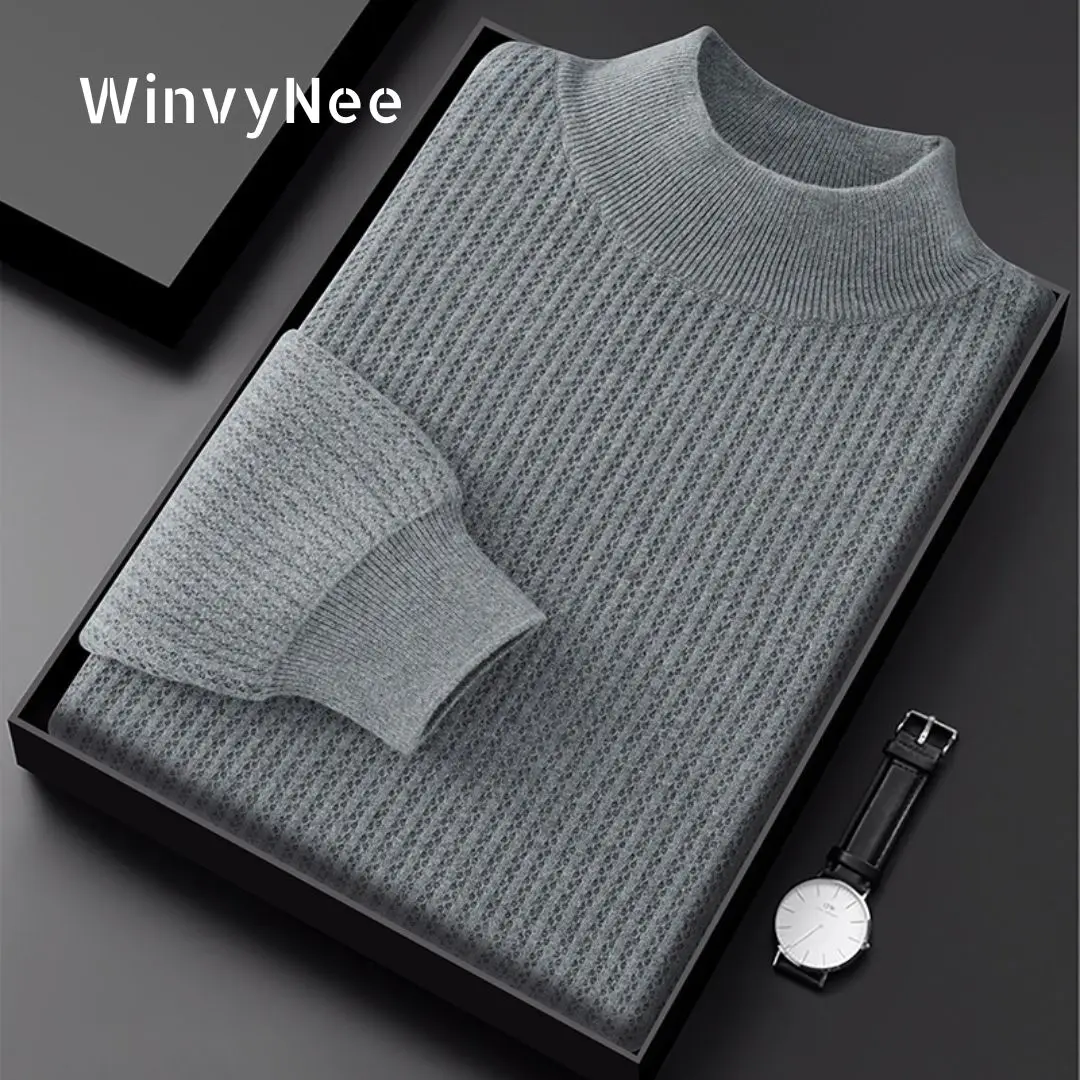 

Мужской свитер WinvyNee, хлопковая одежда, повседневный однотонный свитер с круглым вырезом, с длинными рукавами, плотный деловой трикотаж, топы, пуловеры, весна ZM1092008