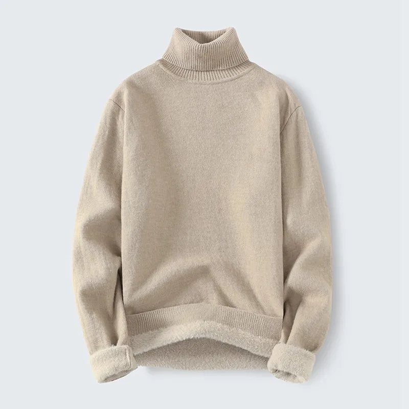 

Мужской зимний трикотаж на подкладке, повседневный цельный бархатный свитер, теплый длинный свек с высоким воротником, смесь полиэфирного волокна