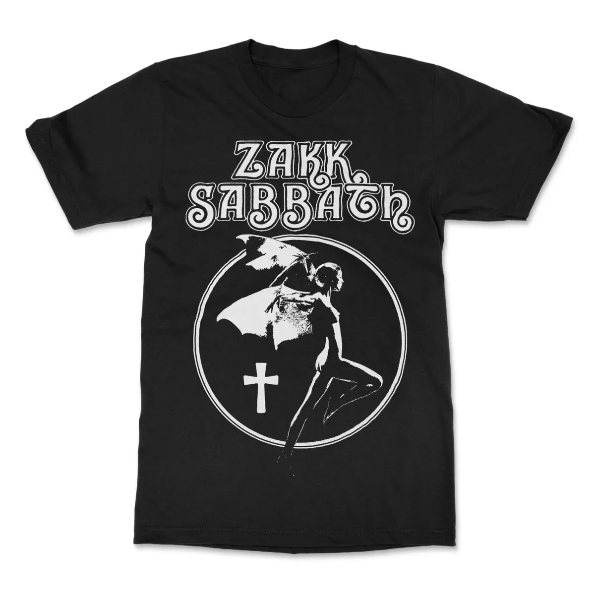 Zakk Sabbath Heavy Metal Graphic Print of Vintage Winged Demon and Cross Circle Logo T Shirt Unisex Casual Tee
