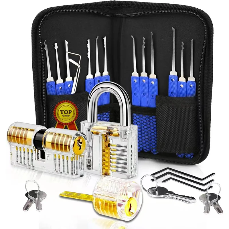 2016 15pieces Lock Pick Set Locksmith Supplies Broken Key Auto Extractor Remove Hooks with 3pcs Transparent Locks DIY Hand Tools
