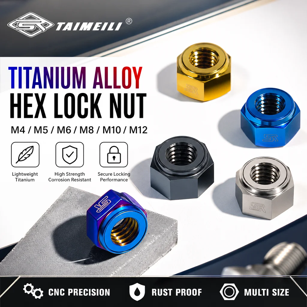 TAIMEILI GR5 1/4/8/10PCS Titanium Alloy Nuts Hex Lock nut M4/M5/M6/M8/M10/M12 Bicycle  Fasteners Ultra light anti-corrosion 