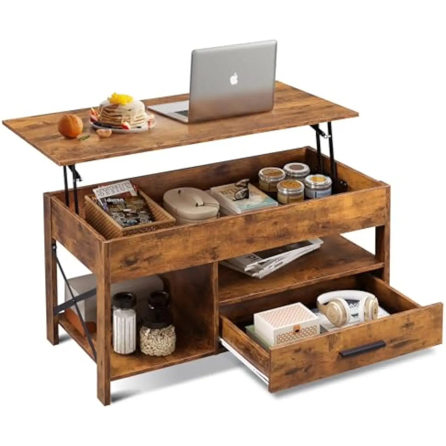 

Журнальный столик, 39 Журнальный столик с подъемным верхом и скрытым отделением, ящиками для хранения и полкой для хранения для гостиной, приемной R