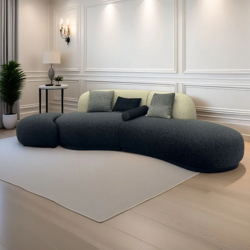 Combinação de sofá curvo, sofá de tecido curvo sala de estar grande apartamento
