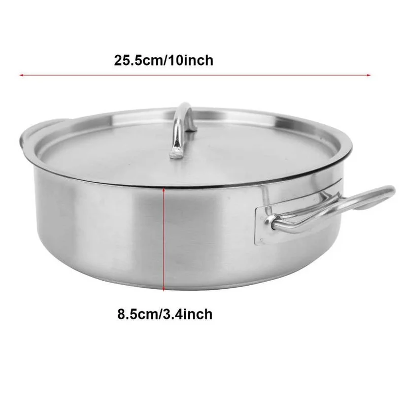 Stainless Steel Pot Set Composite Bottom Double Handle Cooking Pot with Lid Multiple Purpose Stew Milk Kitchen Tool 25.5 x 8.5cm