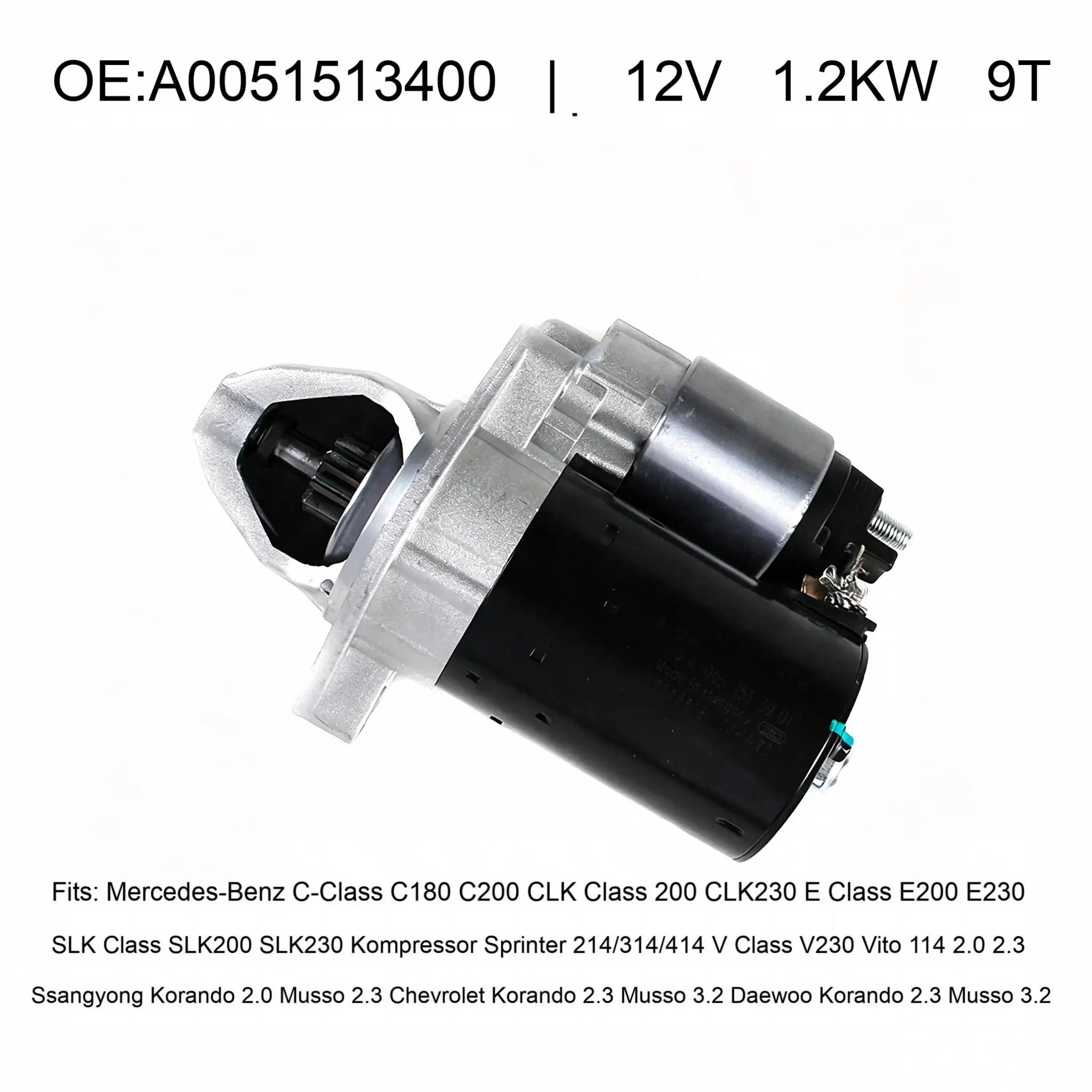 Car Starter Motor 17730N 12V 1.2KW 9T OE A0051513401 For MercedesBenz C‑Class E‑Class SLK CLK Ssangyong Daewoo Chevrolet 2.0 2.3